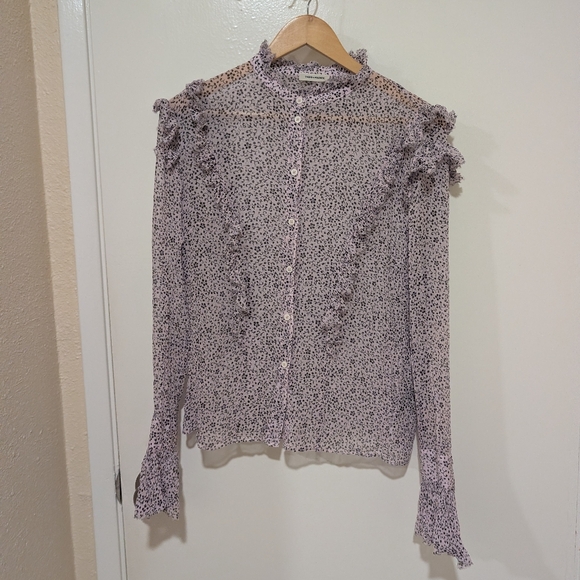 Zadig & Voltaire Purple Ruffled Floral Tweet Goa Sheer Blouse - Picture 3 of 14
